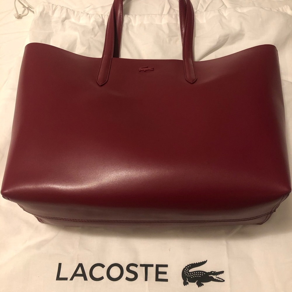 Lacoste Red/Charcoal Reversible Leather Tote Bag